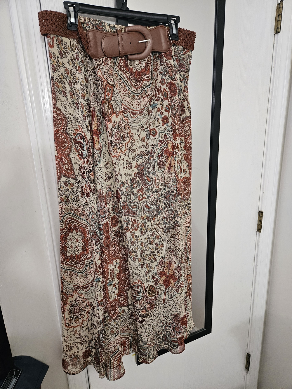 dressbarn Paisley Long Skirt in Brown and Cream